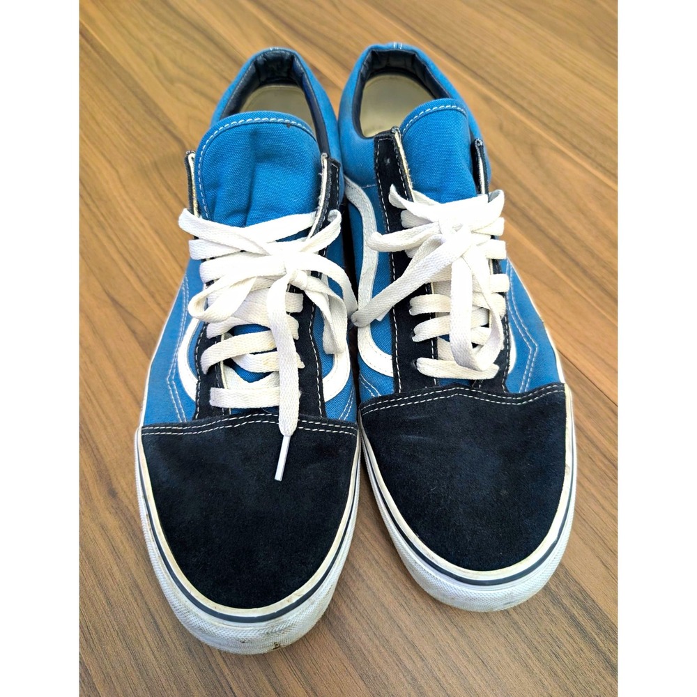 Vans Old Skool Men's 13 Blue Black White Suede Canvas Skate Shoes Sneakers